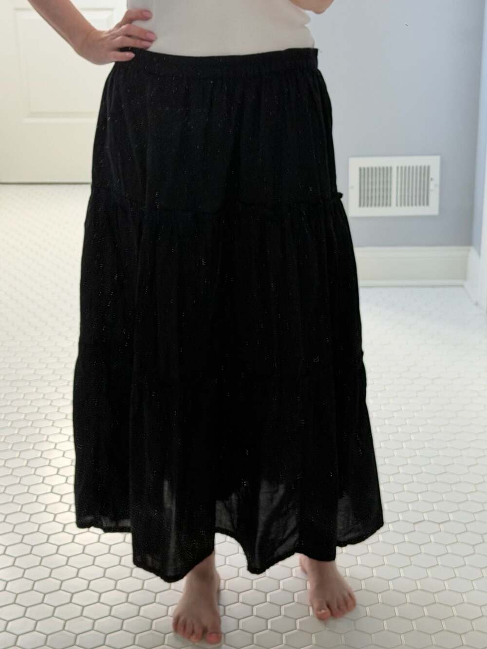Erika Women's Black Tiered Cotton Midi Skirt Size M